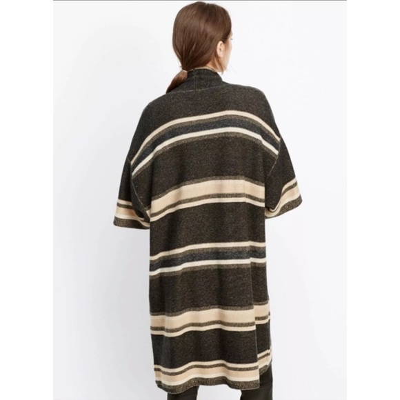 Vince Wool Cashmere Long Open Cardigan Sweater Size Small Black Tan Striped - Picture 6 of 13